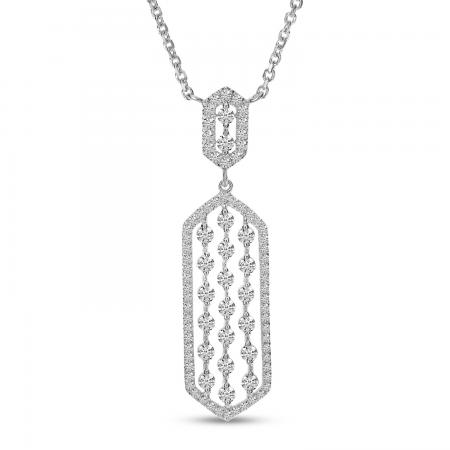 14K White Gold Scattered Diamond Hexagon Shape Necklace