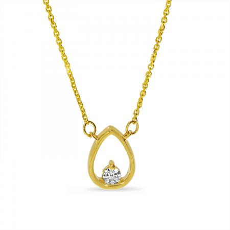 14K Yellow Gold Petite Single Diamond Pear Shape Necklace