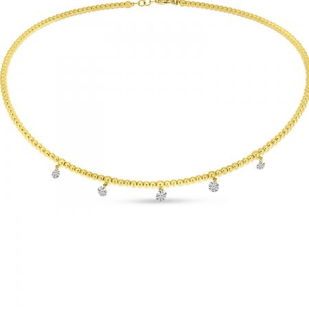 14K Yellow Gold Dashing Diamonds Beaded Collar Necklace