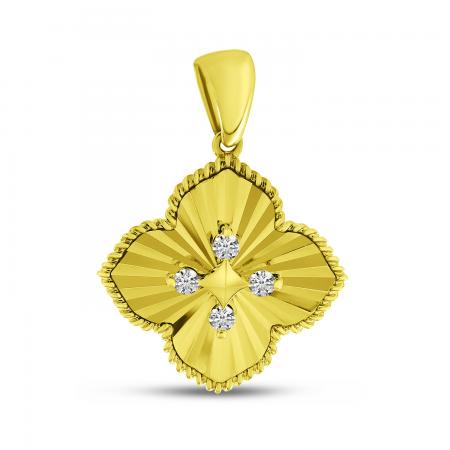 14K Yellow Gold Diamond Fluted Clover Pendant