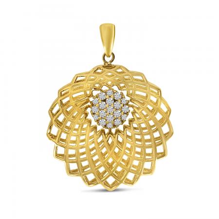 14K Yellow Gold Diamond Lightweight Floral Pendant