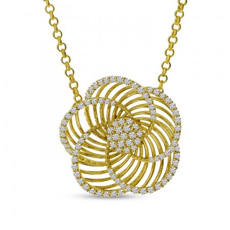 14K Yellow Gold Diamond Lightweight Floral Necklace