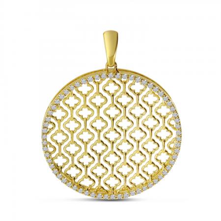 14K Yellow Gold Diamond Lightweight Disc Pendant