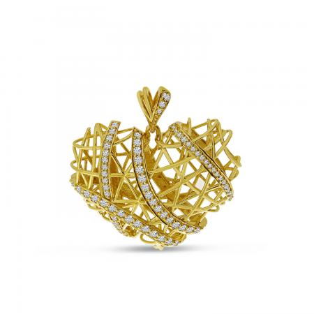 14K Yellow Gold Diamond Lightweight 3D Heart Pendant