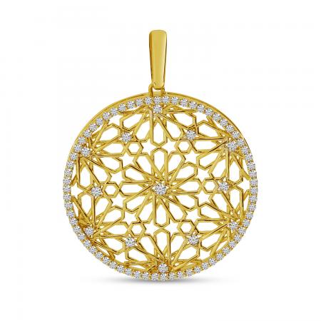 14K Yellow Gold Diamond Lightweight Floral Disc Pendant