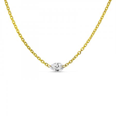 14K Yellow Gold Single .25 ct Pear Dashing Diamond 18 inch Cable Chain Necklace
