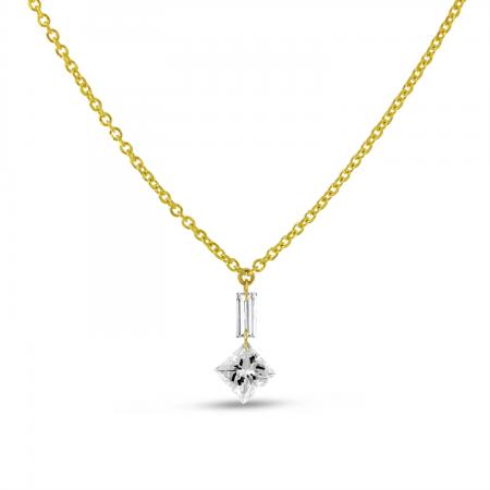 14K Yellow Gold Dashing Diamond Baguette and Pear Diamond Drop Necklace
