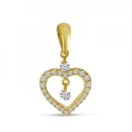 14K Yellow Gold Dashing Diamond Open Heart Diamond Pendant