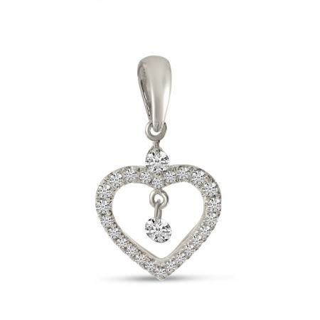 14K White Gold Dashing Diamond Open Heart Diamond Pendant