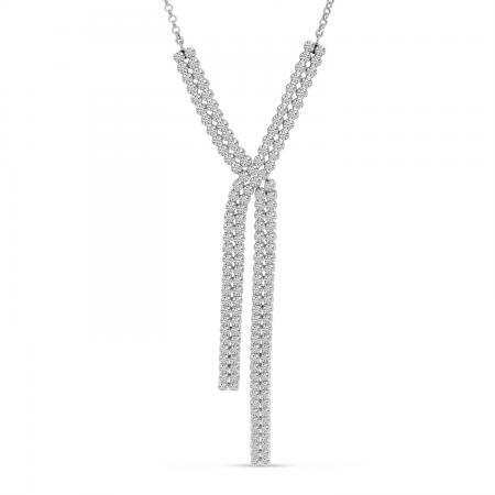 14K White Gold Diamond Waterfall Crossover Necklace