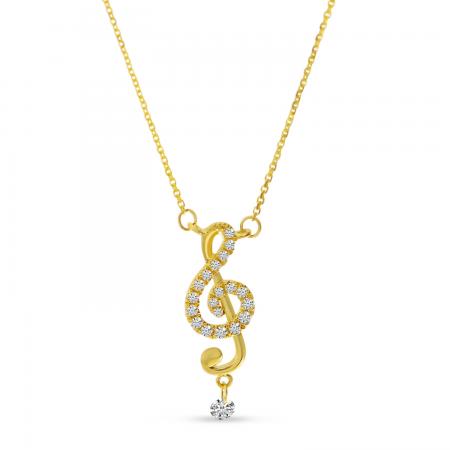 14K Yellow Gold Dashing Diamond Musical Note Diamond Necklace