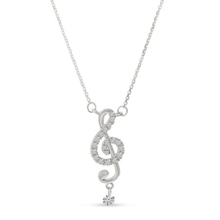 14K Yellow Gold Dashing Diamond Musical Note Diamond Necklace