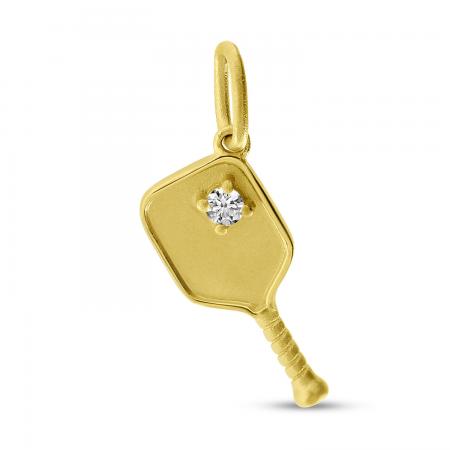 14K Yellow Gold Brushed Diamond Pickle Ball Pendant