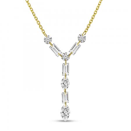 14K Yellow Gold Dashing Diamond Baguette, Round and Marquise Diamond Lariat Necklace