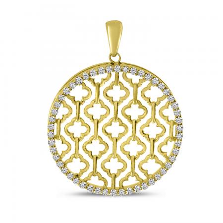 14K Yellow Gold Diamond Lightweight Disc Pendant