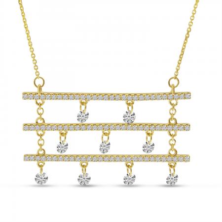 14K Yellow Gold Dashing Diamond Triple Bar Necklace