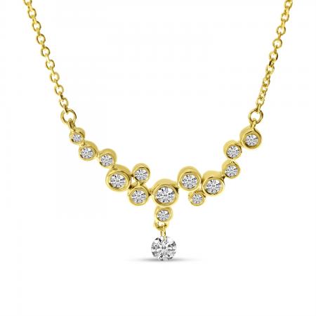 14K Yellow Gold Diamond Bezel Dashing Diamond Necklace