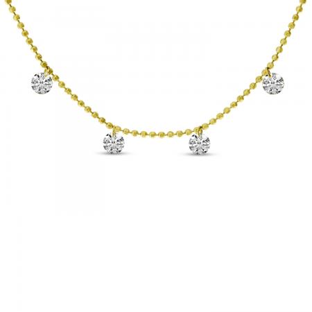 14K Yellow Gold 4 Diamond Dashing Diamond Bead Chain 18 inch Necklace