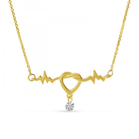 14K Yellow Gold Dashing Diamond Heartbeat Necklace