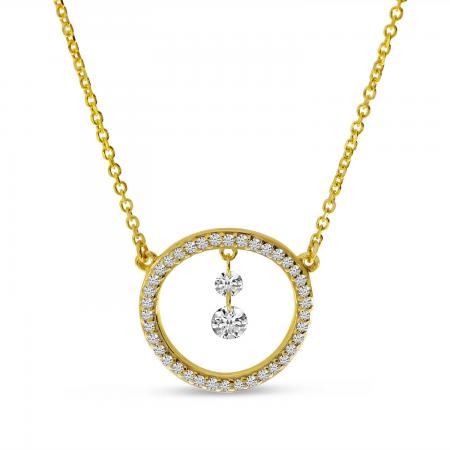 14K Yellow Gold Dashing Diamond Circle Necklace