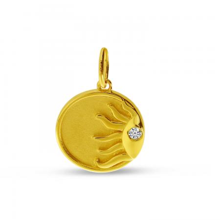 14K Yellow Gold Diamond Sunburst Pendant