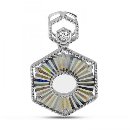 14K White Gold Diamond Fluted Hex Pendant