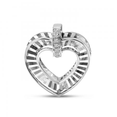 14K White Gold Diamond Fluted Heart Pendant
