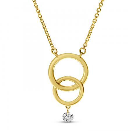 14K Yellow Gold Dashing Diamond Double Circle Necklace