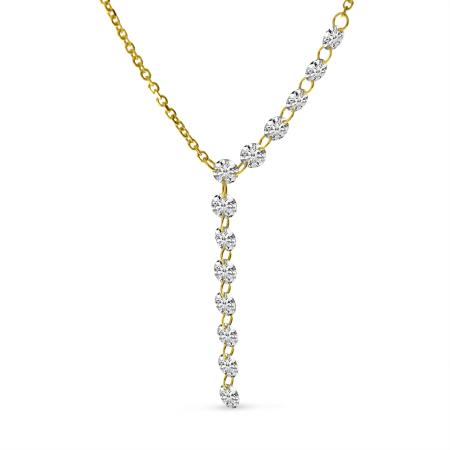 14K Yellow Gold Dashing Diamond Asymmetrical Lariat Necklace