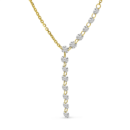 14K Yellow Gold Dashing Diamond Asymmetrical Lariat Necklace