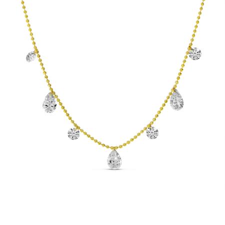14K Yellow Gold Dashing Diamond Pear and Round Diamond 18 inch Bead Chain Necklace