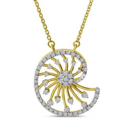 14K Yellow Gold Diamond Shell Necklace