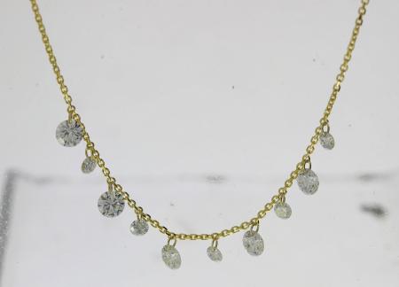 14K Yellow Gold Dashing Diamond 7 stone Diamond By the Yard 18 in Necklace