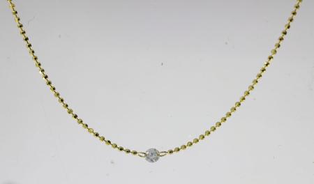 14K Yellow Gold Single Pierced Diamond 18 inch Bead Chain Necklace