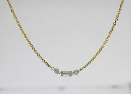 14K Yellow Gold Dashing Diamond Baguette and Round Diamond 1 Station Necklace