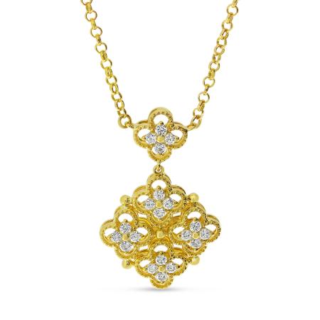 14K Yellow Gold Diamond Milgrain Clover Necklace