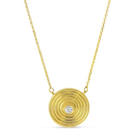 14K Yellow Gold Textured Diamond Circle Necklace
