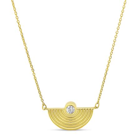 14K Yellow Gold Diamond Textured Half Circle Necklace