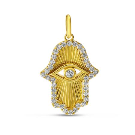 14K Yellow Gold Diamond Fluted Hamsa Pendant
