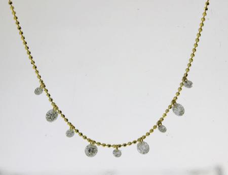 14K Yellow Gold Dashing Diamond 7 stone Diamond By the Yard 18 in Necklace