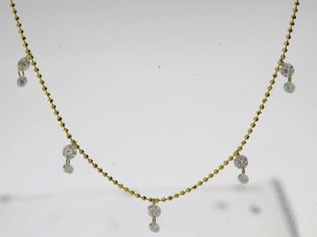 14K Yellow Gold Dashing Diamond Double Dangle Necklace