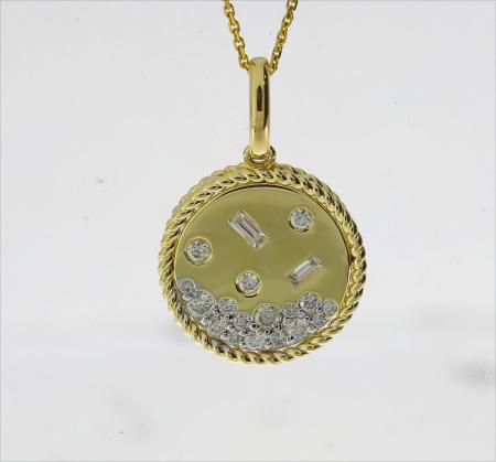 14K Yellow Gold Scattered Diamond Whimsical Round Pendant