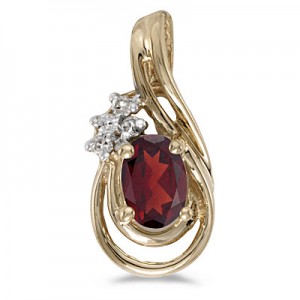 14k Yellow Gold Oval Garnet And Diamond Teardrop Pendant