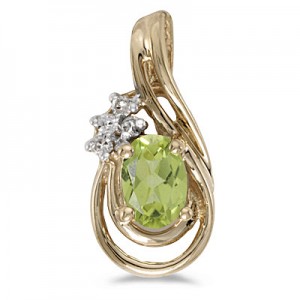 14k Yellow Gold Oval Peridot And Diamond Teardrop Pendant