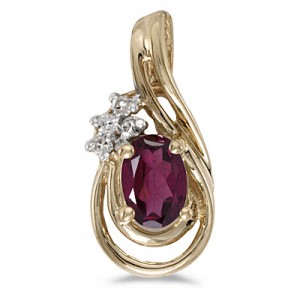 14k Yellow Gold Oval Rhodolite Garnet And Diamond Teardrop Pendant