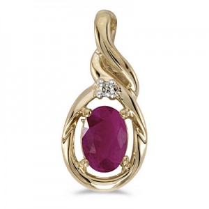 14k Yellow Gold Oval Ruby And Diamond Pendant