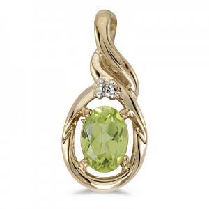 14k Yellow Gold Oval Peridot And Diamond Pendant