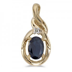 14k Yellow Gold Oval Sapphire And Diamond Pendant