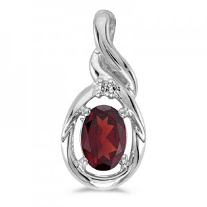 14k White Gold Oval Garnet And Diamond Pendant