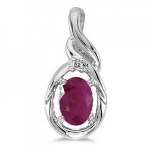 14k White Gold Oval Ruby And Diamond Pendant